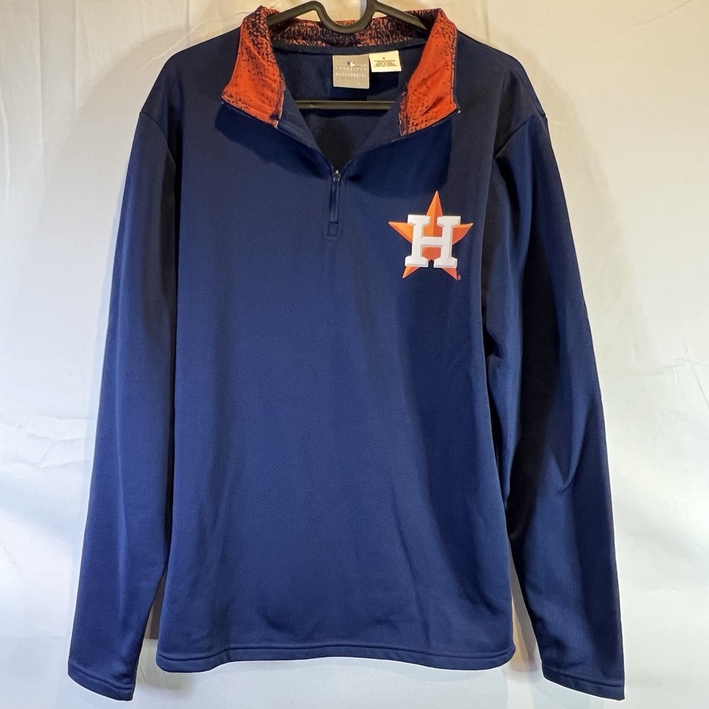 Houston Astros Mens Small Pullover Navy Orange Collar‎ 1/4 Zip Sweater S MLB
